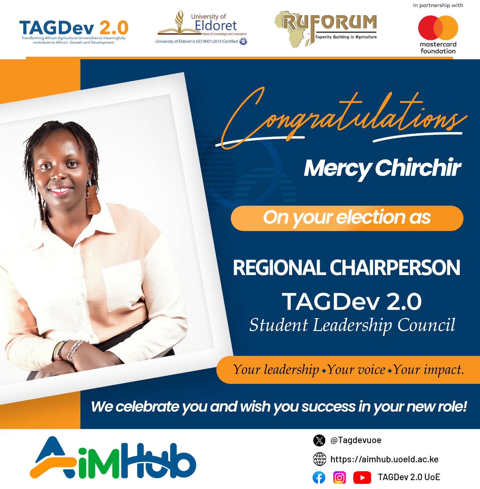 University of Eldoret's Mercy Chirchir Elected Inaugural TAGDev 2.0 Regional Student Leadership Council Chairperson
